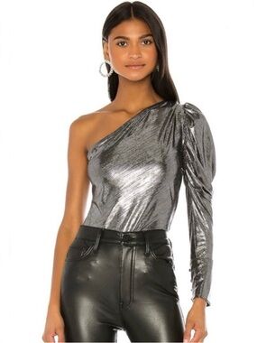 NEW ALIX NYC REVOLVE SILVER METALLIC ONE-SHOULDER BODYSUIT